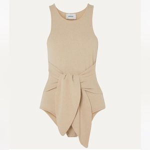 NANUSHKA ELENA TIE-DETAILED STRETCH COTTON-BLEND TERRY BODYSUIT SIZE SMALL NWT